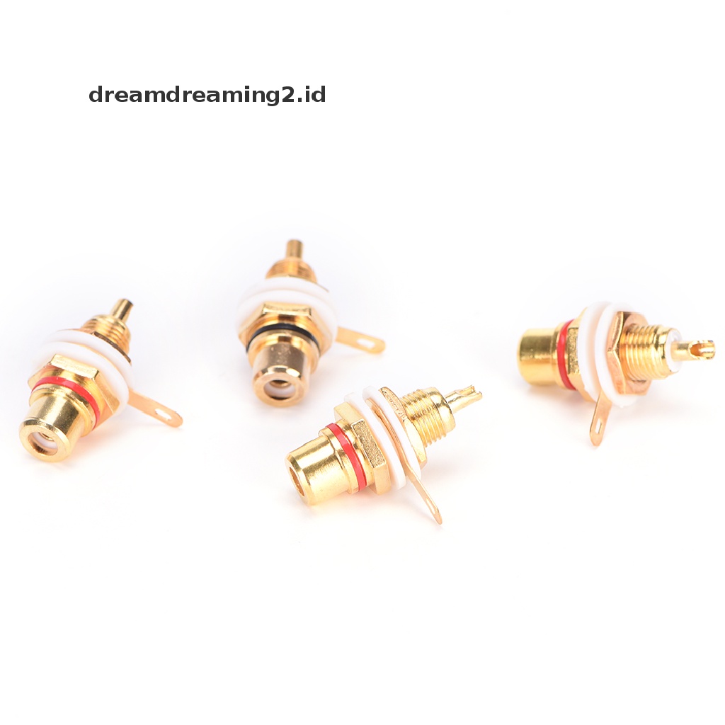 (dream) 10pcs RCA Female Chassis Panel Mount Jack Socket Konektor Lapis Emas 24K Hot sale.