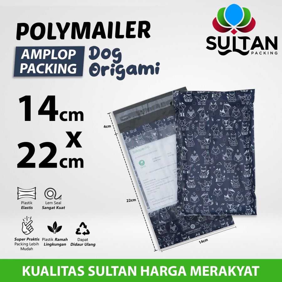 

Amplop Plastik Packing Polymailer 14x22cm Dog Origami Polimailer Cute