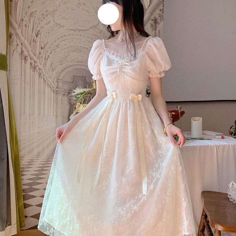 [MikanHiro Store] Summer Elegant Fairy Dress Women Patchwork Lace Designer Sweet Dress