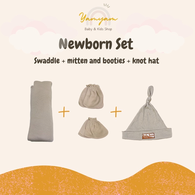 newborn set bedong set newborn paket bayi baru lahir package swaddle mitten booties knot hat bedong sarung tangan kaki sartaki stk topi bayi bolo bolo chiyoko diti baby