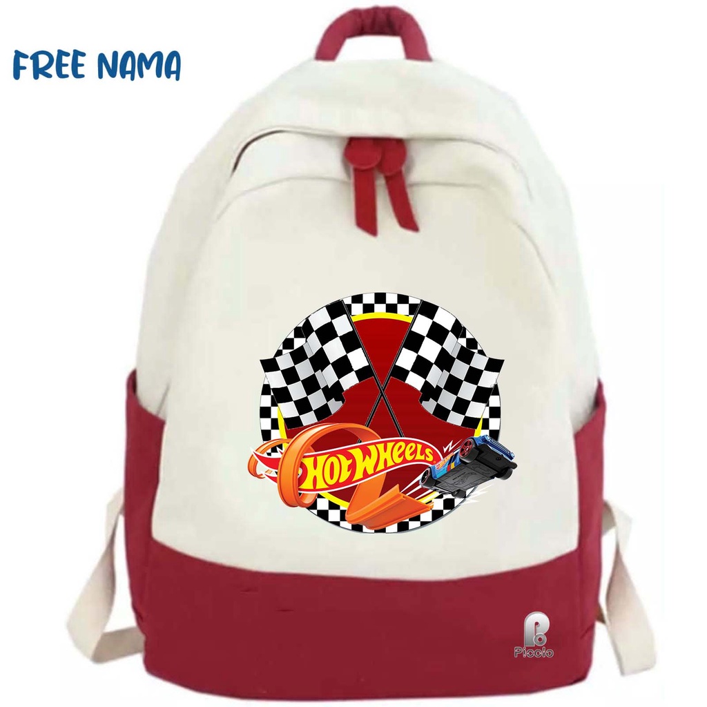 TAS RANSEL BACKPACK ANAK SEKOLAH MOTIF HOTWHEELS UNISEX (FREE NAMA)