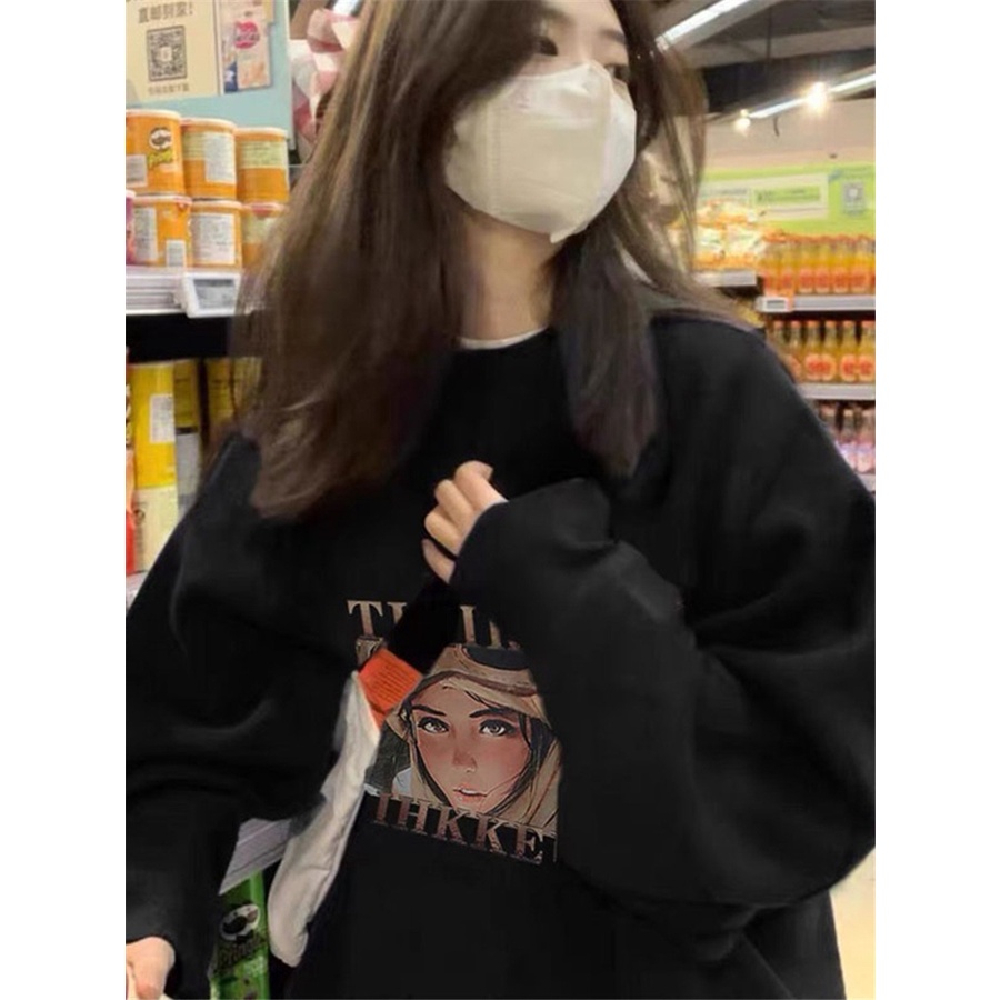 Baju Wanita Sweater Oversize Cartoon  Unisex Sweater Oversize Korean Style/Sweater Hitam