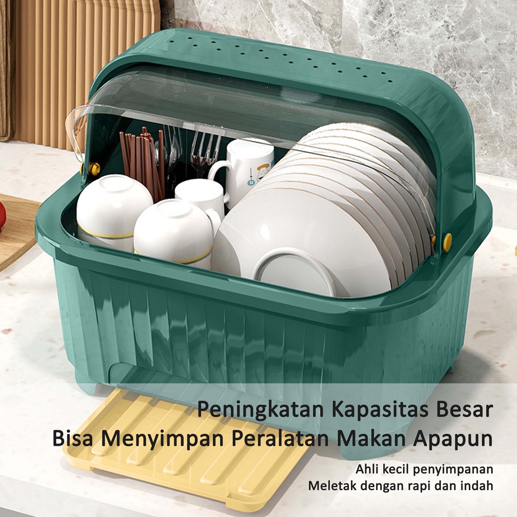 Rak Pengering Air Lonjong Mangkok Rak Piring Plastik Dengan Tutup Rak Piring/Mangkok/Sendok/Garpu Rak Dapur