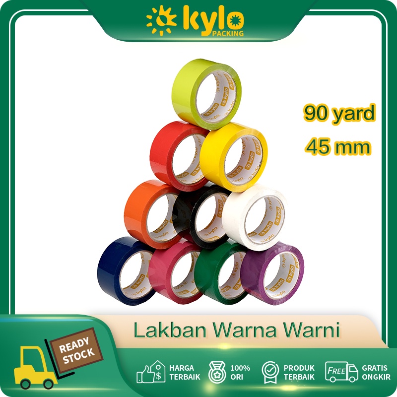 

☀️Kylo Packing☀️Lakban Warna Uk:45mmx90yard Solasi Plakban Lengket 4.5cmx90y Isolasi 2inch Tebal Kuat Kualitas Bagus Perekat Warna Warni Kuning Ungu Pink Merah Hijau Biru Orange Lime Putih Hitam Bening Coklat Premium Murah