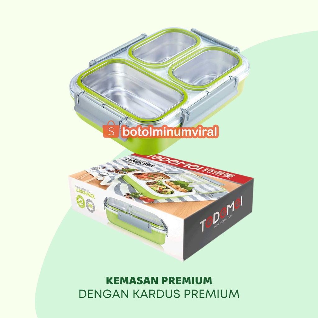 Lunch Box Stainless Anti Tumpah Tedemei Premium Sekat 3