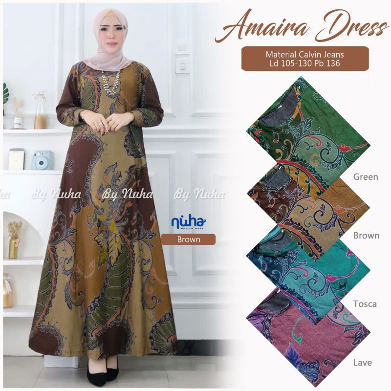 GAMIS BATIK MODERN JUMBO TERBARU 2022 AMAIRA DRESS BY NUHA JUMBO XXL- XXXL - 4L CALVIN JEANS PREMIUM