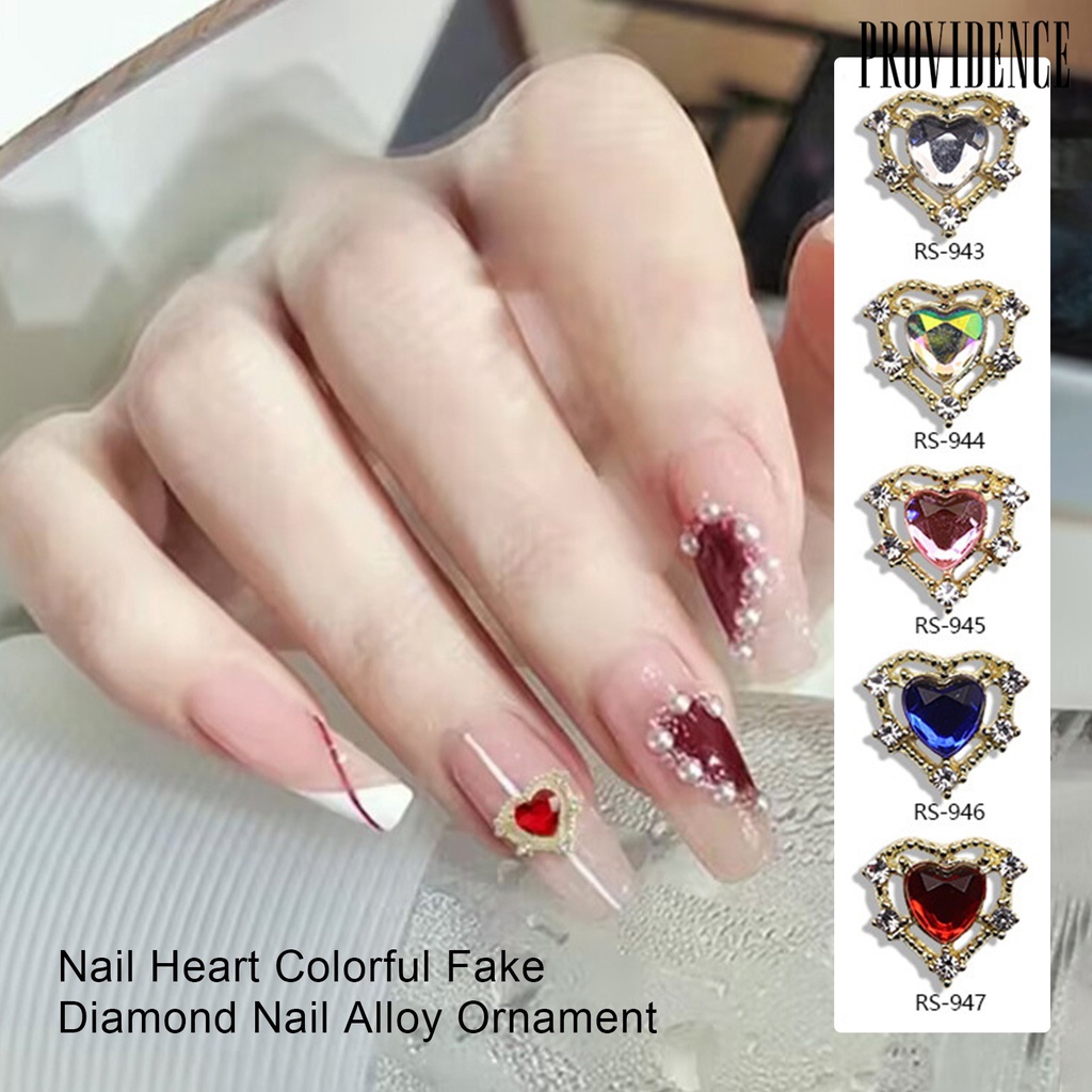 Providence 10 Pcs Manicure Decor Sparkling Stunning Efek Visual Tiga Dimensi DIY Kuku Jantung Warna-Warni Kuku Berlian Palsu Paduan Ornamen Perlengkapan Kuku
