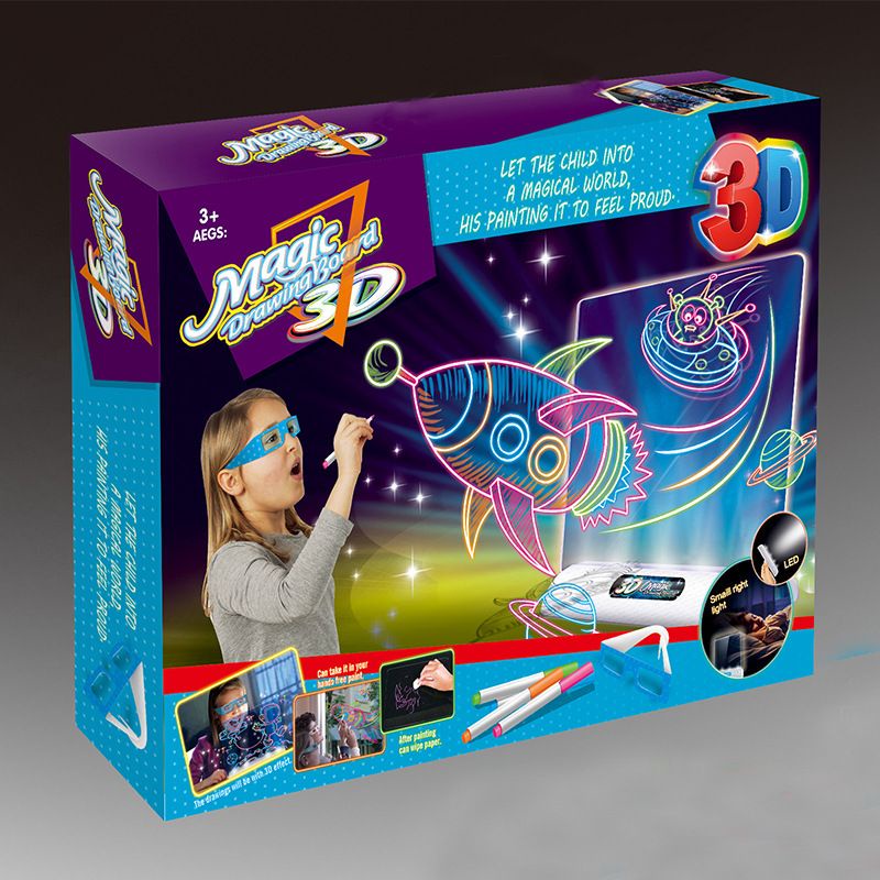 Mainan Anak 3D MAGIC DRAWING BOARD Papan Tulis Ajaib Lampu LED Drawing