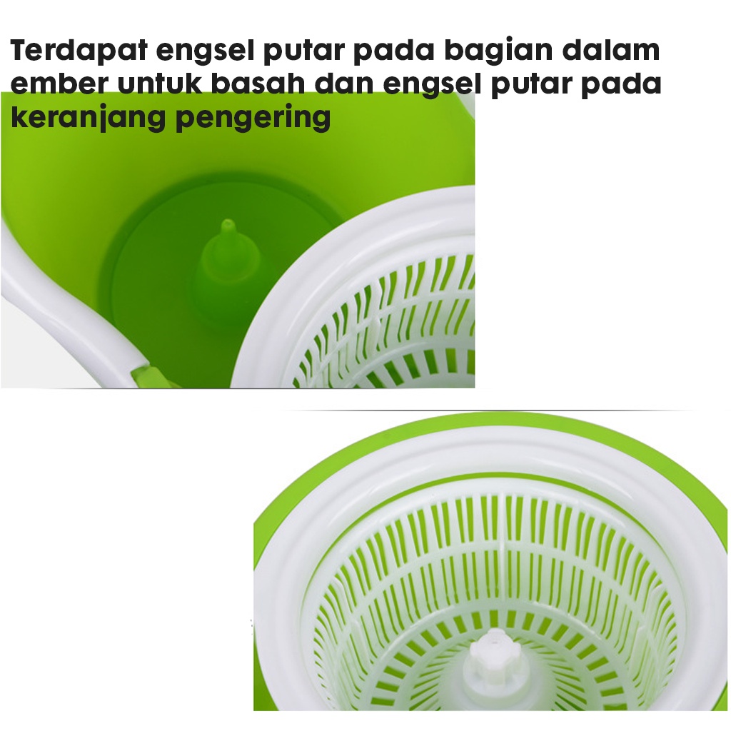 Set Alat Pel Lantai STAINLESS Super Mop Dengan Ember Pencuci Putar | hand preassure rotary mop 360