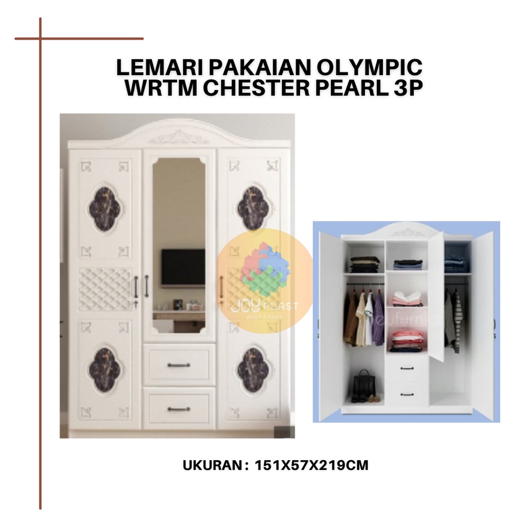 Lemari 3 Pintu/ Lemari Pakaian/ Lemari Baju Olympic WRTM CHESTER PEARL