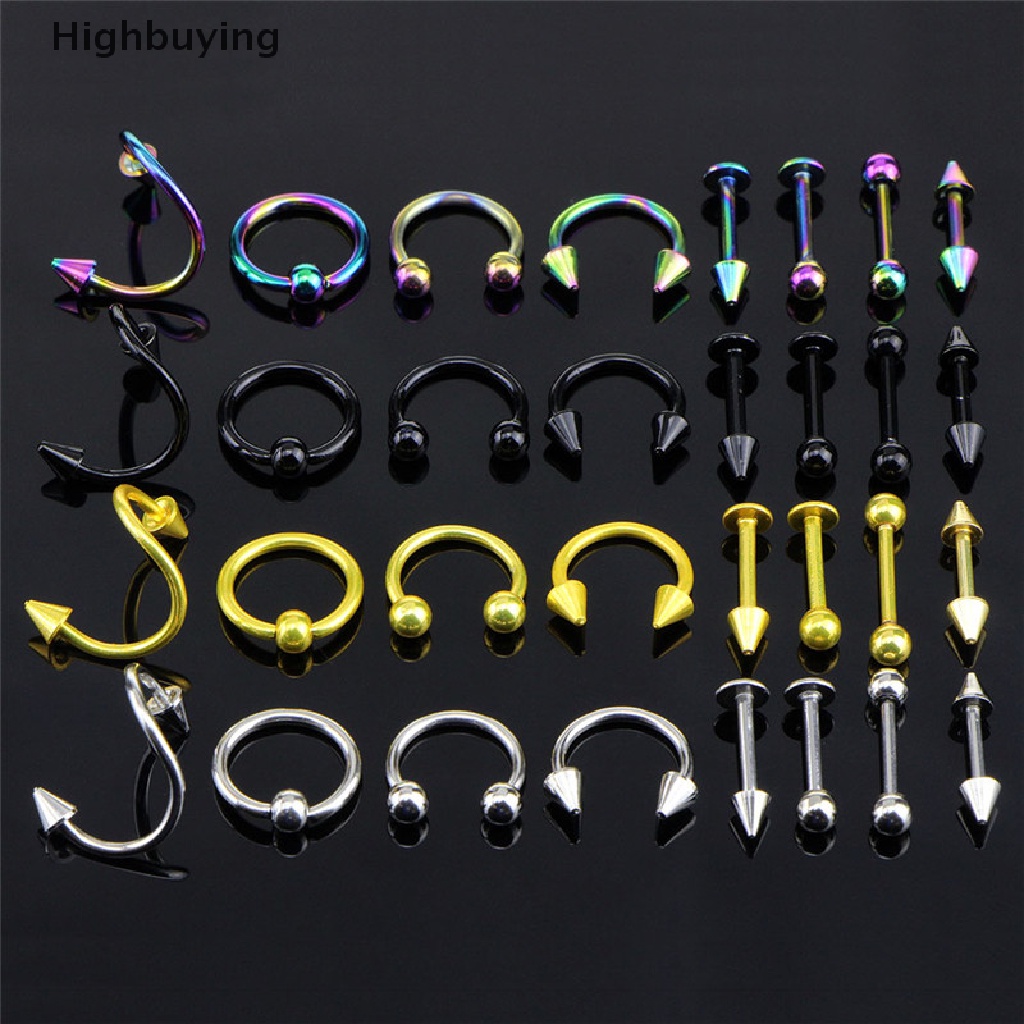 Hbid 16PCS/Set Cincin Bar Lidah Perut Spiral Anti Karat Perhiasan Alis Glory