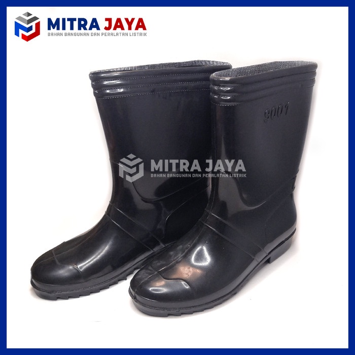 Safety Sepatu Boot Jeep Karet Hitam Pendek Proyek Anti Air Termurah - Hitam
