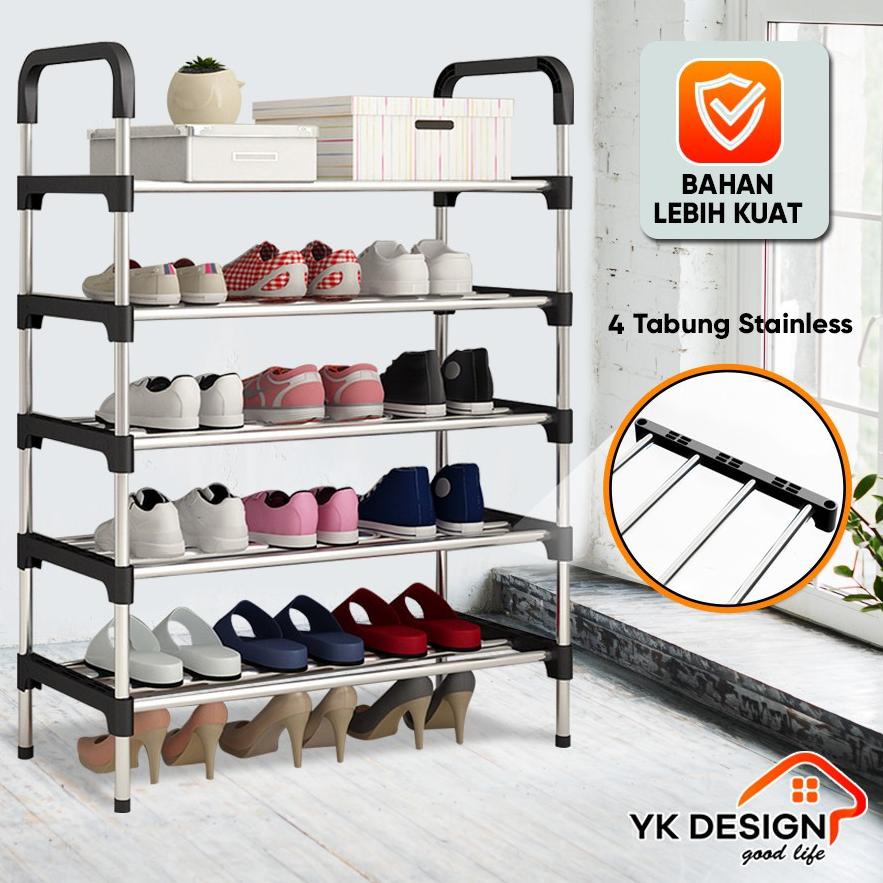 ➼ YK DESIGN YK-216 Rak Sepatu Portable 5 Tingkat Tempat Sepatu Sandal 5 Susun Rangka Besi & Plastik 