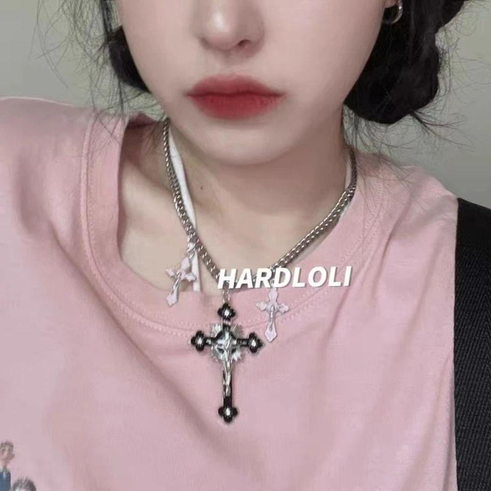 MXBEAUTY Indah Kalung Salib Kreatif Keren Y2K Desain Fashion Perhiasan Mengkilap Aksesoris Perhiasan Wanita Sederhana