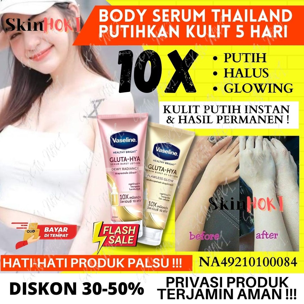 LOTION PEMUTIH BADAN PERMANEN VASELINE HEALTHY BRIGHT GLUTA HYA SERUM BURST LOTION