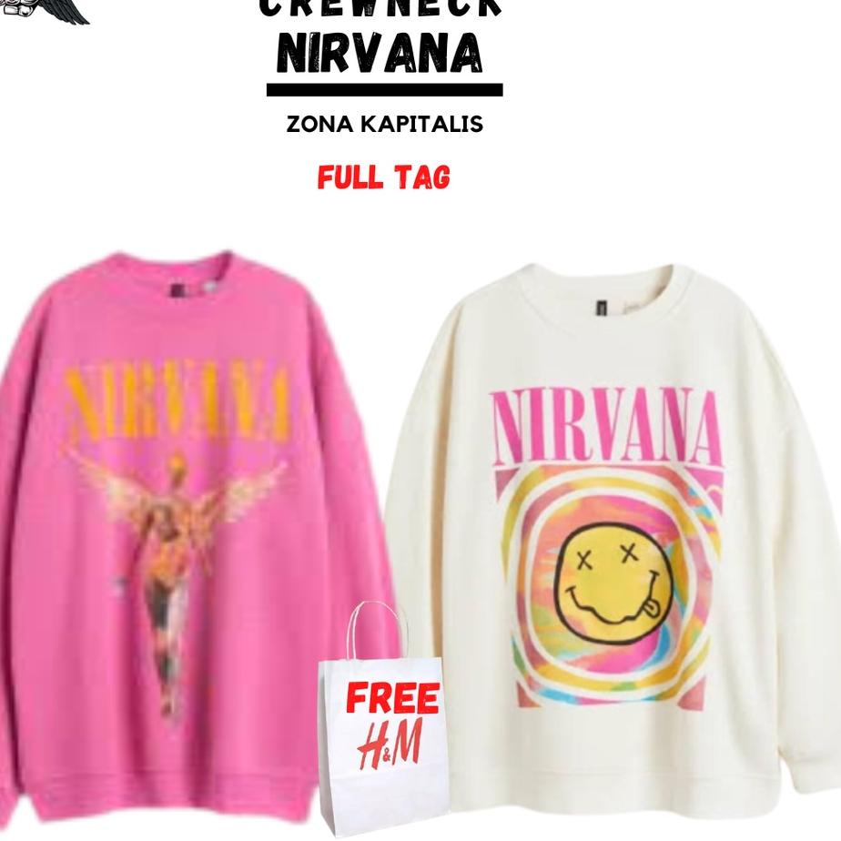 KAL499 (2.2) Crewneck  H&M Jaket Sweater Nirvana Pink Cream Free PaperBag Full Tag HnM Hoodie Pria C