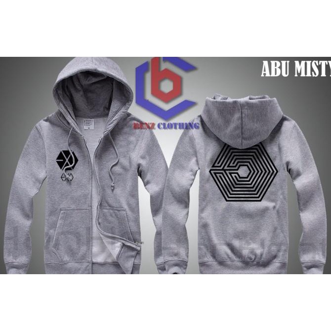 Jaket Hoodie Sweater EXO Overdose Outerwear Pria Wanita Zipper Resleting Depan Polos Sablon Polyflek