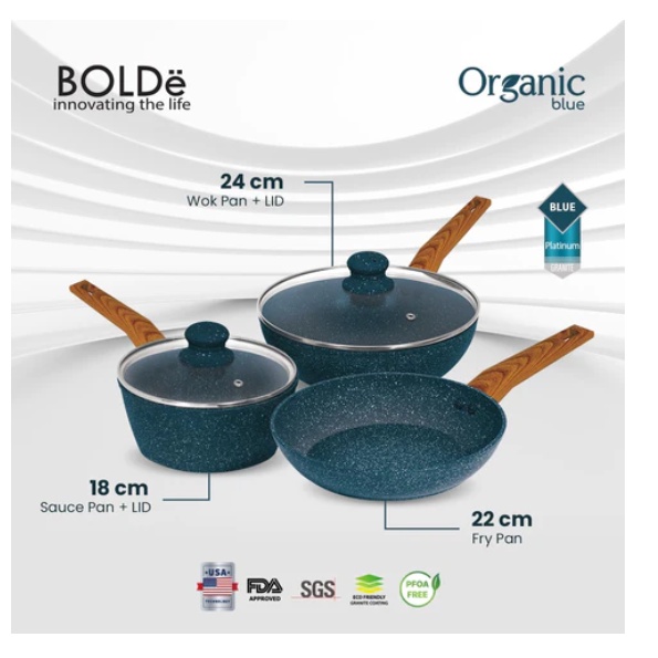 Bolde Organic Blue Pan Cookware 5 Pcs