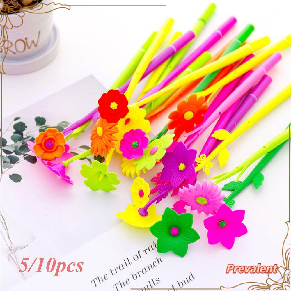 Preva 5/10pcs Warna Random Bunga Gel Pen Alat Tulis Sekolah Warna-Warni Tinta Hitam