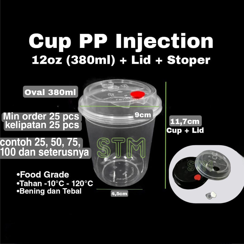 Isi 25Pcs/Set Thinwall Cup 12OZ PP injection/Gelas plastik 380ml/INJECTION Cup Oval Datar 360ml BOBA
