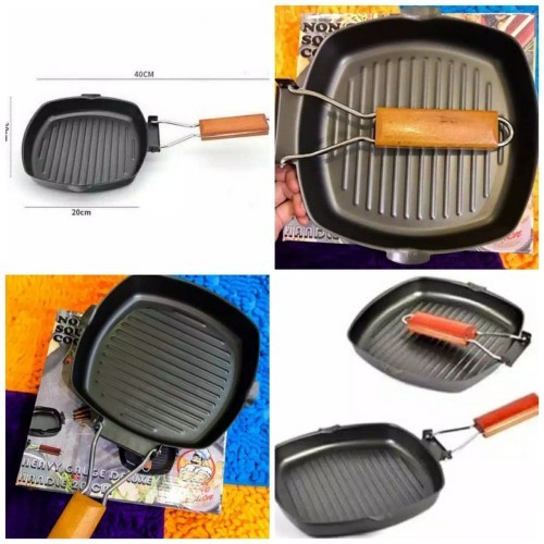 Teplon Teflon Panci Panggangan BBQ Barbeque - Grill Pan Segi 20cm GP20 / M-359