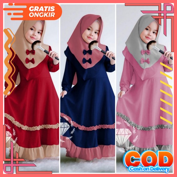 Erika Kids Gamis Anak Model Terbaru Usia 7-8 Tahun/Dress Anak Perempuan Lebaran 2023/Gamis Anak Pere