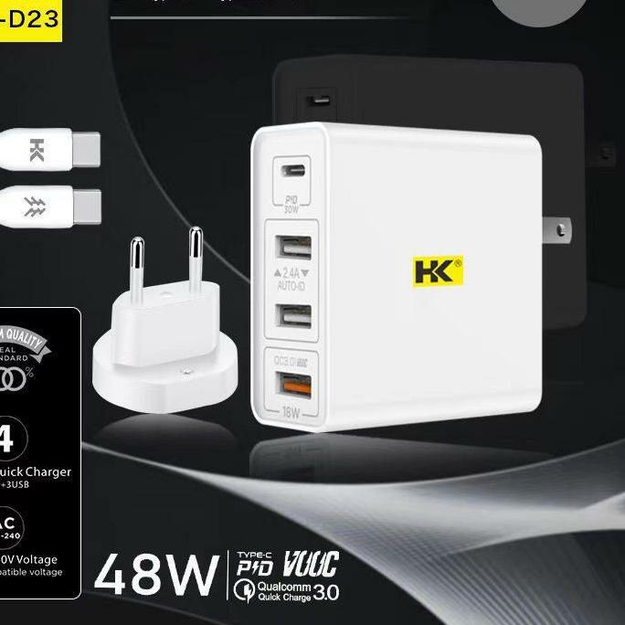 ★ CHARGER HK 48W 3USB PD QUALCOMM 3.0 VOOC TYPE C TO C HK D23 ➭