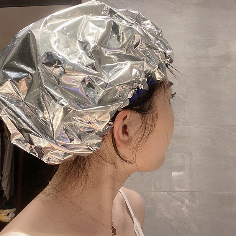 1pc Peredam Panas Aluminium Foil Tahan Air Topi Portable Spa Rambut Salon Shower Caps Pelindung Perawatan Rambut Rumah