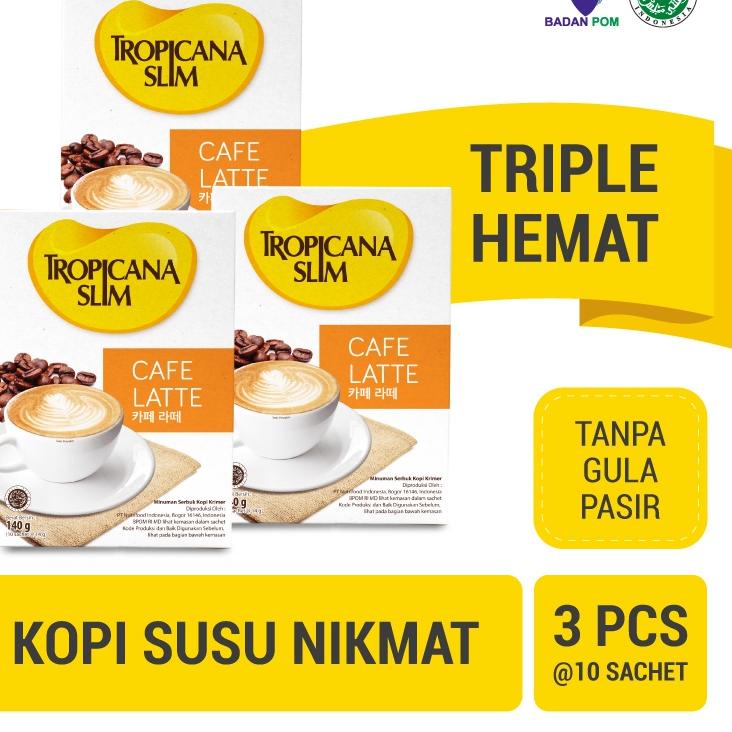 

☃ Triple Pack - Tropicana Slim Cafe Latte 10 Sachet 14 gram - Kopi Susu Nikmat Tanpa Gula Pasir ۝