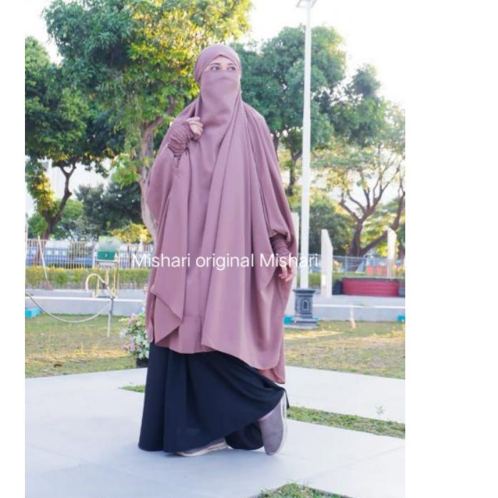 ❂ Jilbab hijab instan/Hijab Bergo wolpeach/ french khimar tangan kerut/ french khimar Nadhira ❅