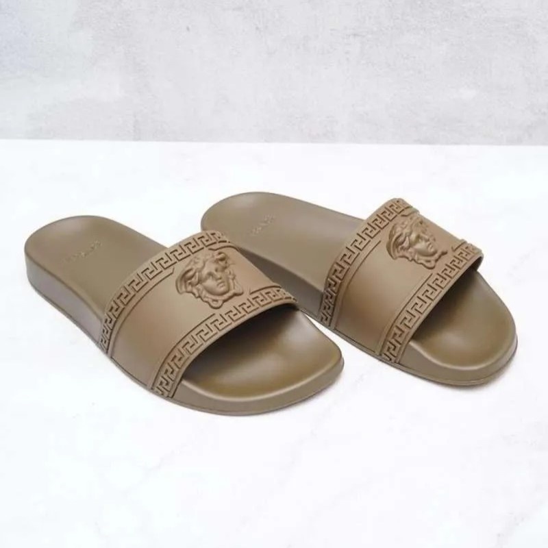 Vrsace Men Palazzo Medusa Rubber Slides Khaki 100% Original