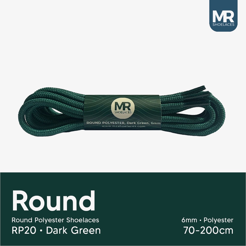 Original MR Shoelaces RP20 Hijau Tua (Dark Green) Tali Sepatu Bulat Round Big 6mm Shoelaces 90cm 100cm 120cm 150cm 180cm-200cm Polyester