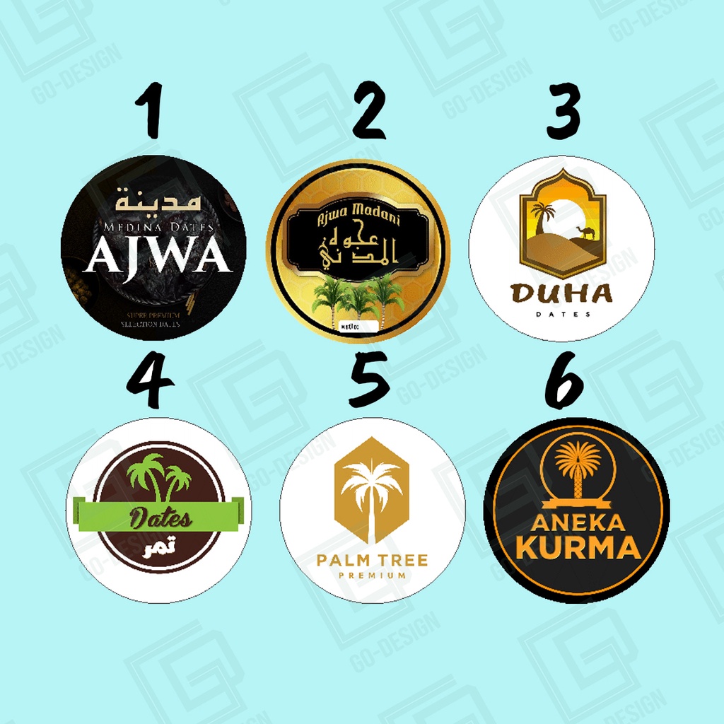 

stiker kurma/aneka kurma/ajwa/sukkari/khalas