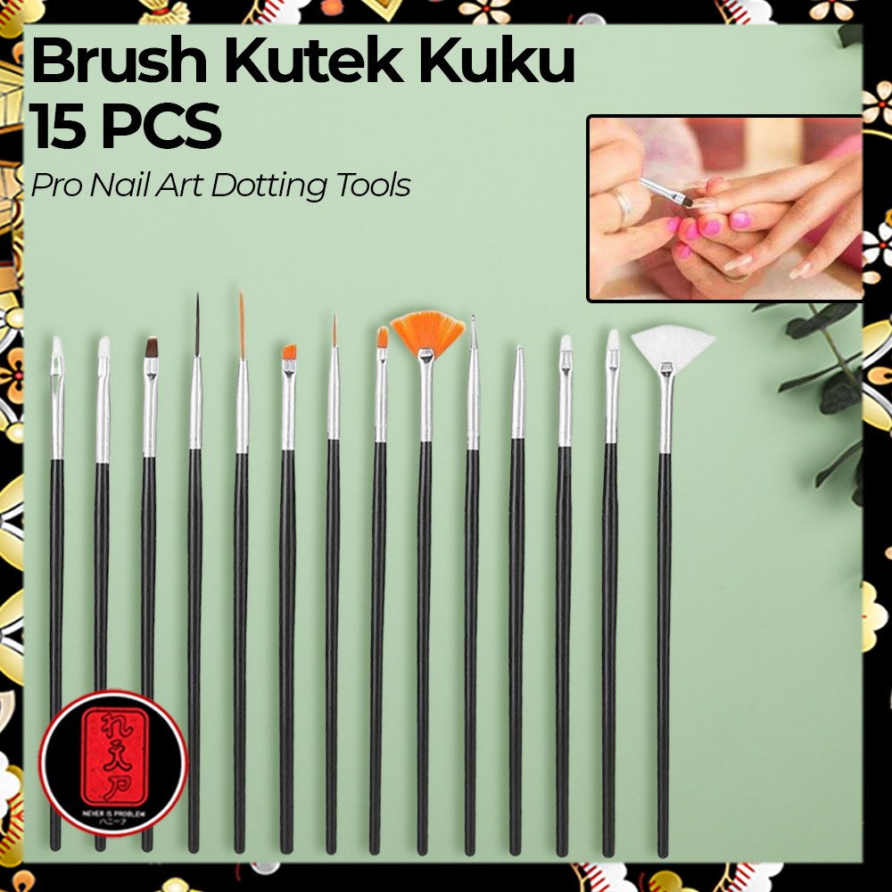 NelBeauty Brush Kutek Kuku Pro Nail Art Dotting Tools 15 PCS - N1800 - Black