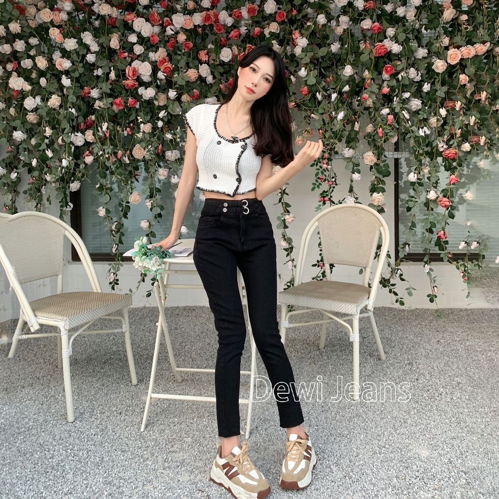 L.A.Outlet J32  Celana Jeans Bintang Biru Tua Celana Jeans Vintage Amerika Celana Jeans HW Lurus Celana Jeans HW Berpinggang Tinggi Celana Jeans Kaki Lebar Mode Baru Celana Jeans Peplum Kasual