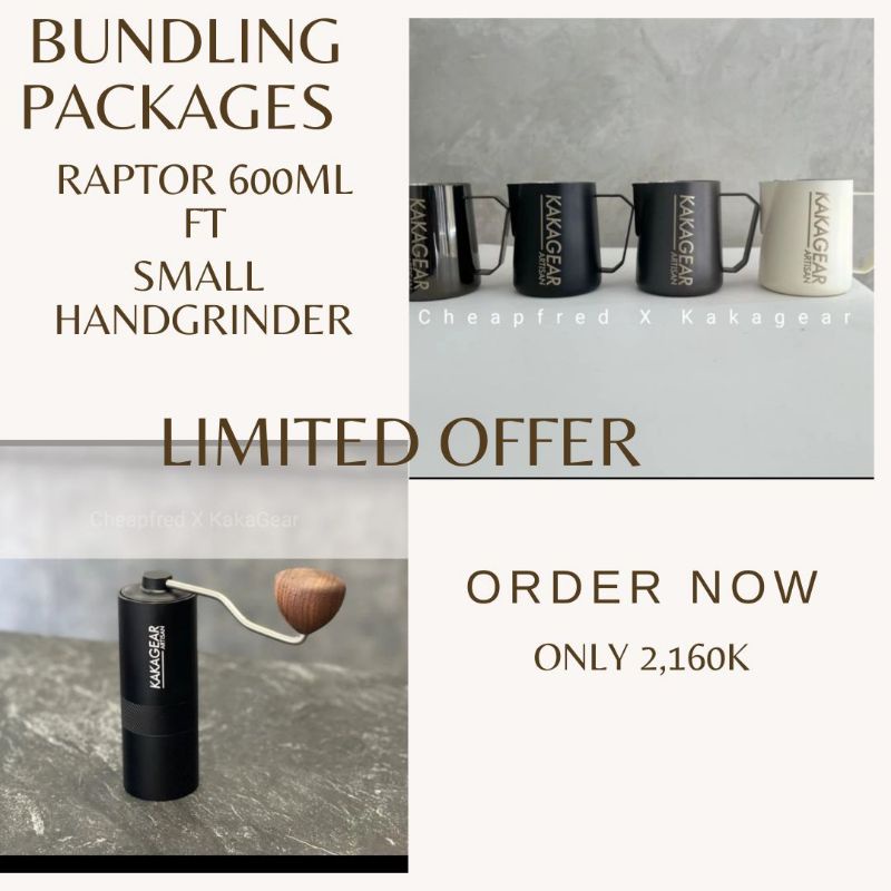 paket bundling Kakagear milk jug raptor & hand grinder