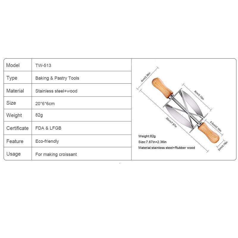 Croissant Cutter Pastry Pemotong Kulit Maker Roller Pembuat Roti Gulung Pastel Stainless Steel