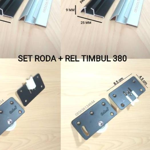 ❂ Set Roda PLUS Rel Timbul 380 Pintu Lemari Pakaian Sliding / Geser ( 1,5 Mtr ) 2 Pintu Kitchen Set 