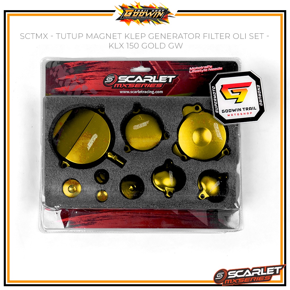 Cover Tutup Mesin Fullset Magnet Klep Generator Filter Oli KLX 150 SCARLET Full CNC