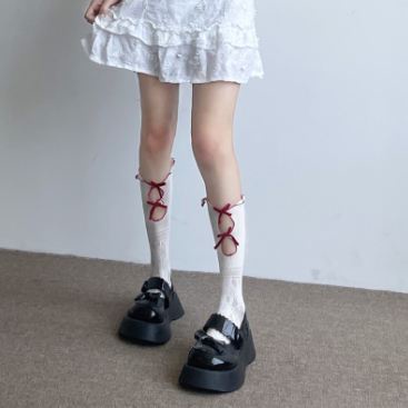 LS-32 Kaos Kaki Selutut Lace Pita Gothic Cosplay Lolita Renda Socks Stoking