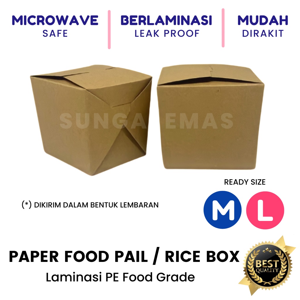 Food Pail Paper Box Kraft Laminasi Size Medium / Rice Box Food Grade