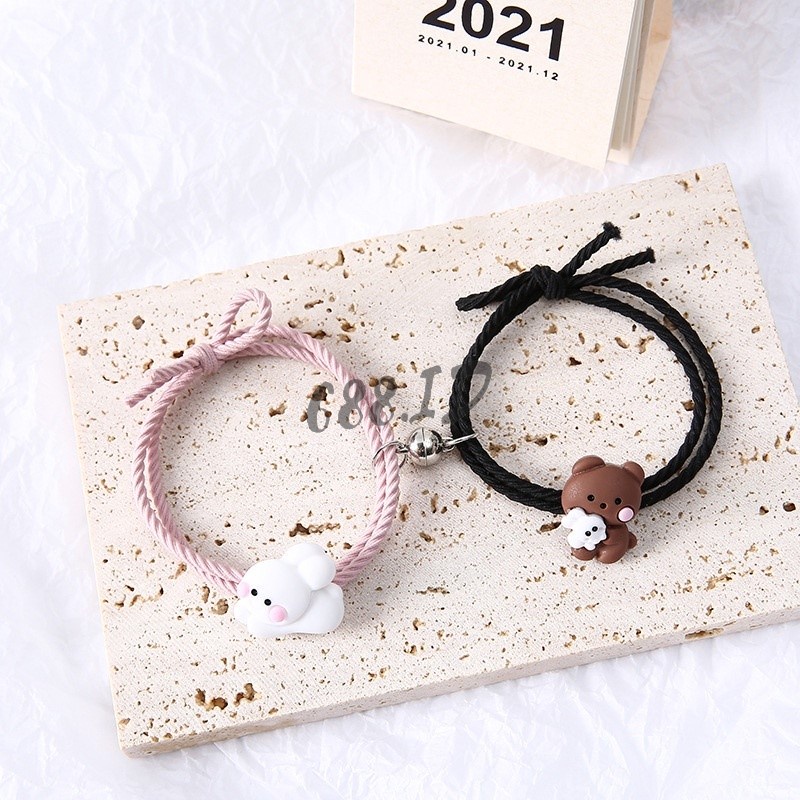 2pcs Gelang Couple Magnet Pasangan Karakter Kelinci Untuk Pacar Sahabat Bestie Kekinian GL 33