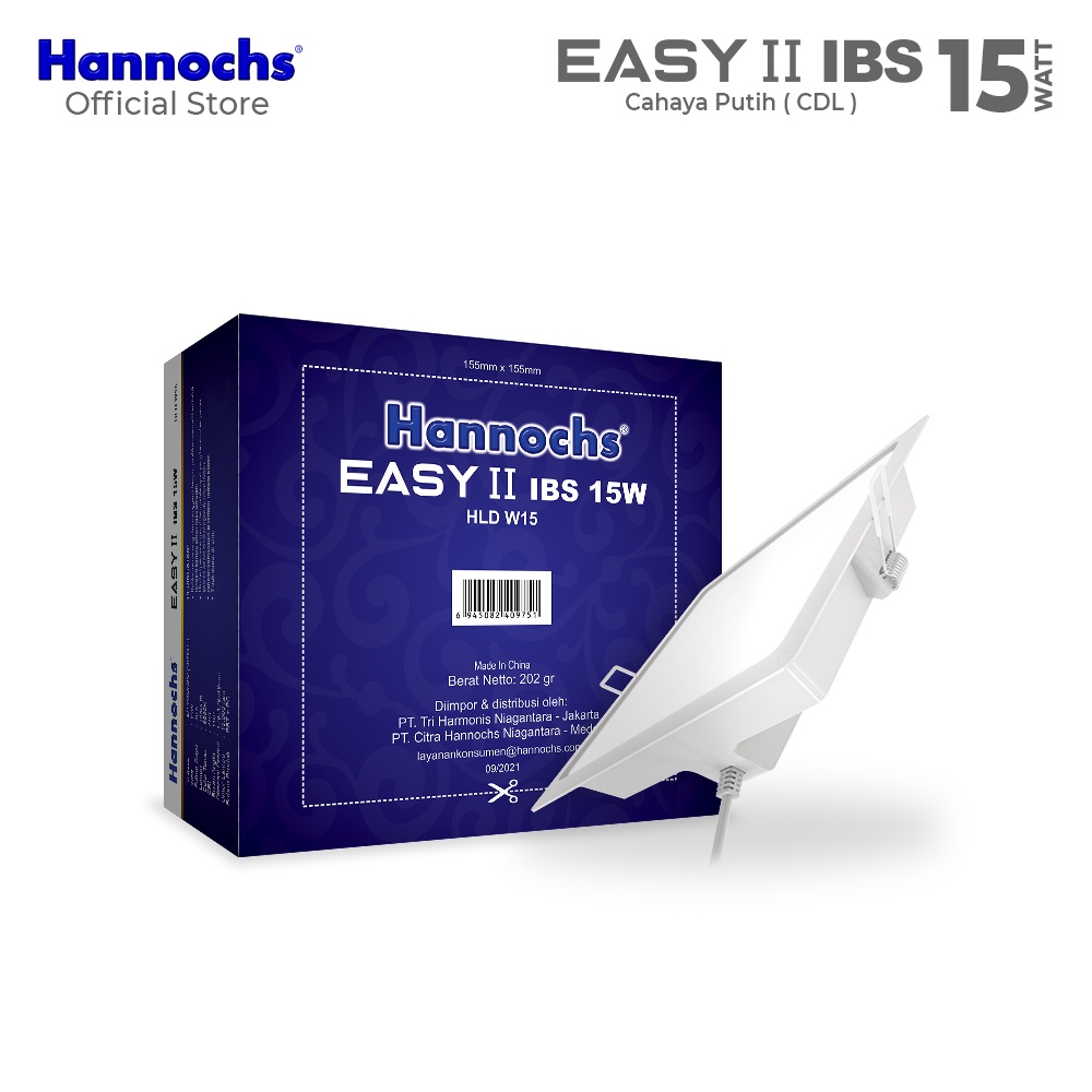 Hannochs Easy II IBS Downlight Lampu LED Kotak 3-5-7-9-12-15-20 Watt Cool Daylight Putih BONUS Terminal Jepit