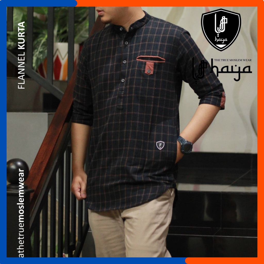 Baju Koko Kurta Flanel Haya Baju Pakistan Busana Muslim Pria Remaja Baju Cowok Dewasa Motif Kotak-ko