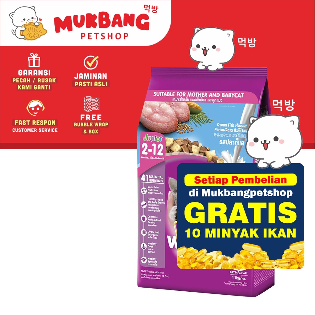 Whiskas Junior Ocean Fish 1.1kg Dry Food Makanan Kering Kucing