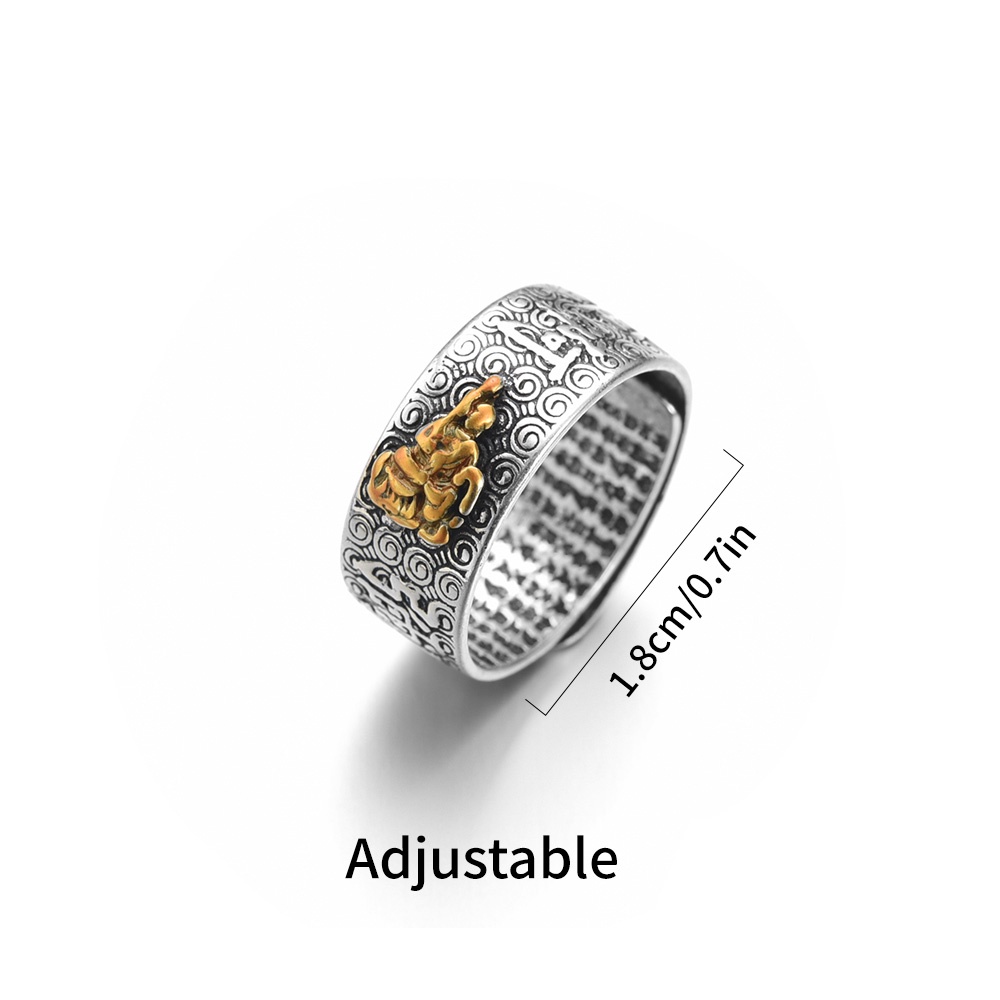 Vintage Namo Amitabha Buddha Nativity Guardian Ring Adjustable Alloy Transit Ring Liburan Masa Kini Pencerahan Agama Rings Untuk Pria Dan Wanita