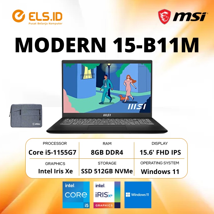 MSI Modern 15 B11M-013ID i5 1155G7 8GB SSD 512GB 15.6' FHD W11