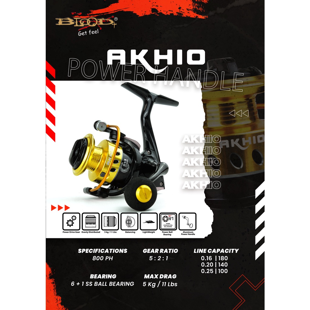 REEL MINI UL BLOOD AKHIO  800 POWER HANDLE 6+1BB FISHING REL SPINNING SALTWATER MAX DRAG 5KG