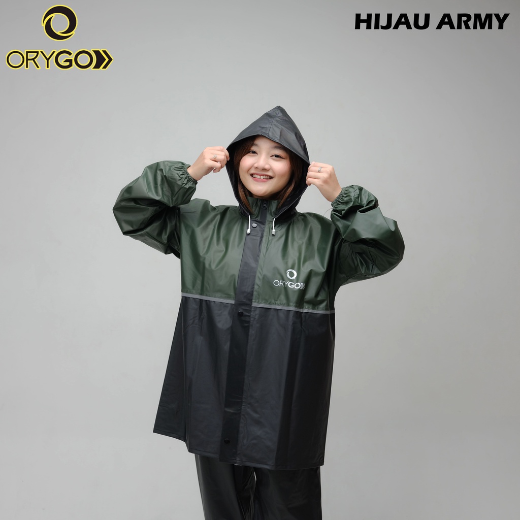 (ARMY SERIES) JAS HUJAN SET HOODIE PREMIUM ORYGO RAINCOAT (Pria &amp; Wanita) Desain Trendy Anti Rembes Banyak Variasi Warna (READY TO USE) Pengiriman Cepat.