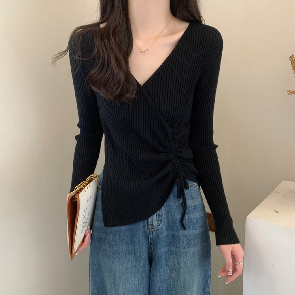 【Elegant】 V-neck Shirt Sweater Top 7542